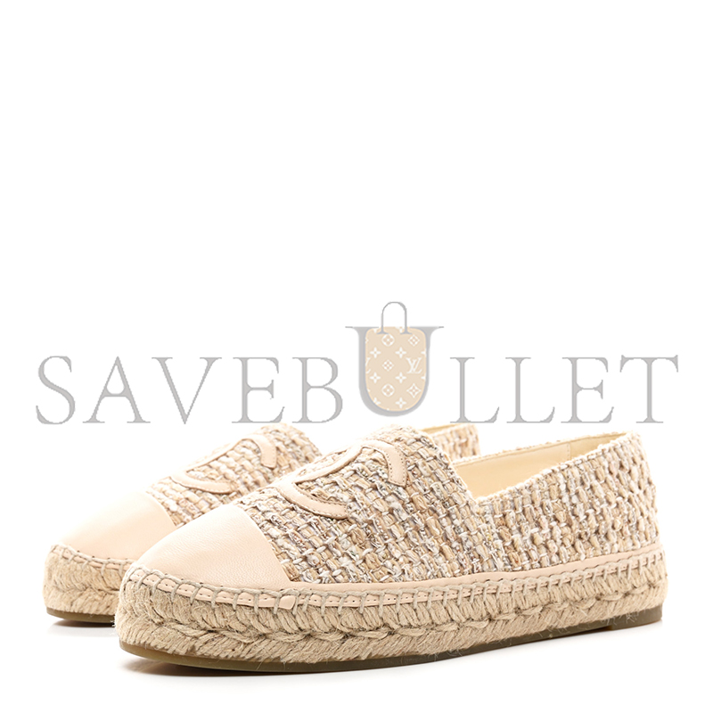 Ch*el tweed lambskin cc espadrilles beige g29762